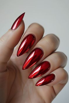 Black With Red Chrome Nails, Minimalist Nails Chrome, Stiletto Nails Chrome, Red Chrome Nails Almond, Christmas Ombre Nails, Trendy Nails Chrome, Aura Nails Chrome, Summer Nails Natural, Fall Chrome Nail Colors