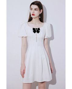 Buy french romantic little white party dress with bow knot short sleeves high quality at affordable price online. Free shipping and pro custom service since 2009. White A-line Mini Dress With Bow, White Mini Dress With Bow For Formal Occasions, White Party Dress With Satin Bow, Elegant Mini Dress With Satin Bow For Summer, Elegant Summer Mini Dress With Satin Bow, Elegant A-line Mini Dress With Satin Bow, White Evening Dresses With Satin Bow, Elegant White Mini Dress With Bow, Elegant White Short-sleeved Mini Dress