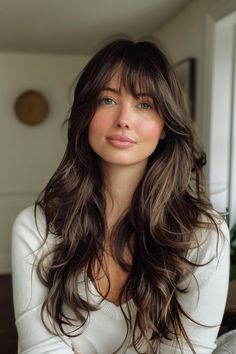 Visit for - 23 Gorgeous Long Curtain Bangs Hairstyles: Best Bangs Hairstyles Curtain Bangs Long Hairstyles, Bardot Bangs Straight Hair, Long Light Brown Hair With Bangs, Brunette Curtain Bangs Long Hair, Bang With Long Hair, Curtain Bangs Brunette, Long Brown Hair With Bangs, Bangs On Long Hair, Bang Haircut