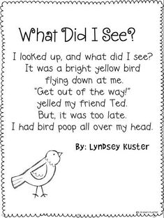 what did i see? poem for kids to read and practice their reading skills in the classroom