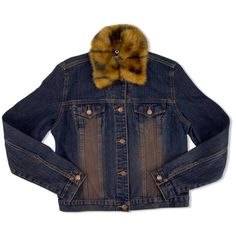 "2000s Dark Denim Jacket  Y2K stonewashed, dark denim jacket with removable faux for collar. Tinted denim. Rigid, no stretch. Made by \"LA blues\" Size S  Bust=41 Length=20.5 Sleeve=24 100% cotton ALL SALES FINAL" Winter Denim Jacket With Faux Fur Lining, Fall Denim Jacket With Faux Fur Trim, Fall Denim Jacket With Faux Fur Lining, Fitted Medium Wash Denim Jacket For Winter, Fitted Brown Denim Outerwear, Fitted Winter Denim Jacket, Fitted Denim Jacket For Winter, Winter Dark Wash Denim Jacket, Indie Aesthetic Outfits