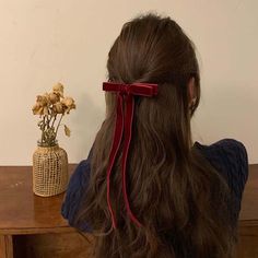 Vintage Red Velvet Bow Hair Clip For Women Girls Korean Long Tassel Ribbon Hairpins Barrettes Red Hair Bow, Girls Korean, Black Velvet Bow, Ribbon Hairstyle, Bow Hair Clip, Simple Aesthetic, Ribbon Hair Bows, Velvet Bow, Bow Hair