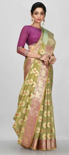 Green color Saree in Banarasi Silk, Silk fabric with Weaving work Multicolor Saree With Zari Weaving For Reception, Multicolor Traditional Wear With Zari Weaving For Reception, Traditional Handloom Dupatta For Reception, Handloom Dupatta For Diwali Reception, Handloom Dupatta For Reception And Diwali, Bollywood Style Handloom Dupatta For Reception, Handloom Traditional Wear For Diwali Reception, Festive Pista Green Banarasi Silk Pre-draped Saree, Green Banarasi Silk Handloom Saree