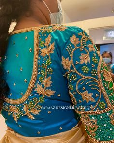 Boatneck Aari Work Design, Aari Work Blouse Net Model, Net Blouse Designs Aari Work, Aari Work Net Blouse, Thread Aari Work Blouse Designs, Blue Aari Work Blouse Design, Net Blouse Aari Work, Aari Work Net Blouse Designs, Silk Thread Aari Work Blouse