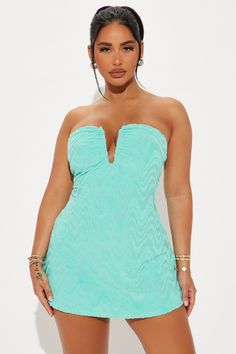 Available In Mint And Orange. Textured Terry Micro Mini Dress Deep Wired Neckline Strapless Stretch Length =30" Disclaimer Pattern Placement May Vary 95% Polyester 5% Spandex Imported | Beach Front Terry Micro Mini Dress in Mint Green size 2X by Fashion Nova Green Bandeau Mini Dress For Summer, Strapless Stretch Mini Dress For Vacation, Beach Bandeau Mini Dress With Stretch, Strapless Stretch Mini Dress For Beach Season, Green Mini Dress For Poolside, Beach Bodycon Strapless Mini Dress, Strapless Bodycon Mini Dress For Beach, Burgundy Strapless Dress, Golden Mini Dress