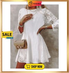 Women's Casual Dress Lace Dress Loose Dress Plain Lace Crew Neck Mini Dress Active Basic Holiday Vacation Long Sleeve Loose Fit White Spring Summer S M L Xl Xxl Summer Knee-length Mini Dress With Lace Sleeves, Summer A-line Dress With Lace Sleeves, Summer Long Sleeve Dress With Lace Patchwork, Summer Dress With Long Sleeve Lace Patchwork, Summer Dress With Lace Patchwork And Long Sleeves, Summer Long Sleeve Mini Dress With Lace Patchwork, Long Sleeve Lace Patchwork Dress For Summer, Long Sleeve Mini Dress With Lace Patchwork For Summer, Plain Dress