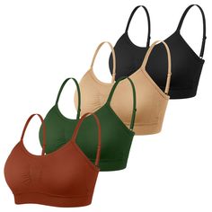 PRICES MAY VARY. 92% Nylon, 8% Spandex Imported Pull-On closure Hand Wash Only Omisy 4 Pack Women's Padded Comfort Wireless Sport Support Bra Bralette Support Bra, Lounge Lingerie, Everyday Bra, Wireless Bra, Support Bras, Green Light, Chest Pad, Light Beige, Fabric Texture