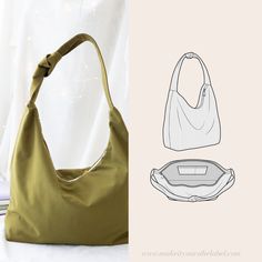 an image of a handbag with the front and back side cut out to show it's design