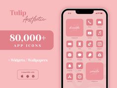 the app is designed to look like an iphone with icons on it, and has pink background