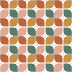 an abstract geometric pattern with orange, green and pink squares