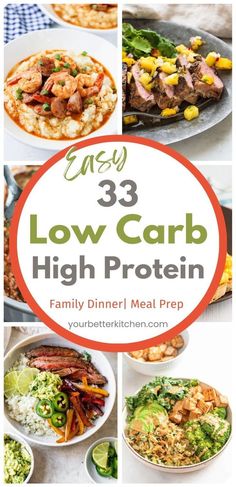 low carb high protein meal collage with text overlay