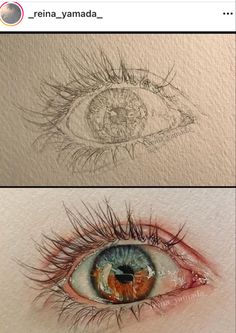 two pictures of an eye with the same color as it appears to have been drawn