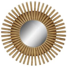 a wooden sun mirror on a white background