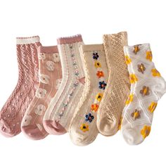 PRICES MAY VARY. Size: suitable for US Women 5 - 9 Material: mostly made up of cotton Care: Machine washable What's included: 6 pairs of cute floral socks of your choice! Great Christmas Gift: Cute and stylish floral patterns are perfect for your lovely one. Cute, comfy, and stylish women's socks in 6-pack. They are made up of 80% cotton, which secures their comfortability. Wearable for all seasons. The size is suitable for US women 5 - 9. Different color combinations are provided. They are mach Flower Geometric, Embroidered Socks, Floral Socks, Ruffled Socks, Geometric 3d, Cute Socks, Yellow Lace, Cute Flower, Athletic Socks