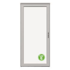 a white door with a green sticker on the front and side panel, which says love e