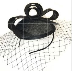 Black Fascinator with Bow&Veil Derby Tea Party Hat Sinamay fascinator hat crated using high-quality handwoven sinamay fiber which is so lightweight, breathable. Headband inside for a better posture. Available in black color. *One size; *Black headband holder; *Sinamay fabric; *Available in black color; Safe & Quick delivery Shipping directly from workshop in the heart of Florida all over the US and Worldwide. Highest level of attention to packaging, short delivery time. Everything is sen Curved Brim Bow Fascinator For Party, Curved Brim Mini Hat With Bow For Party, Black Mini Hat With Pinched Crown For Party, Party Fascinator With Curved Brim And Bow, Party Fascinator With Bow And Curved Brim, Adjustable Party Fascinator With Bow, Party Fascinator Hat With Bow, Black Mini Hat Headband For Events, Kentucky Derby Black Hat With Bow