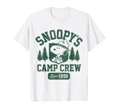 PRICES MAY VARY. Officially Licensed by Peanuts Graphic Artwork: H17155 Lightweight, Classic fit, Double-needle sleeve and bottom hem Camp Snoopy, Snoopy Shirt, Snoopy T Shirt, Graphic Artwork, Peanuts Snoopy, Branded T Shirts, Cool T Shirts, Special Features, Peanut