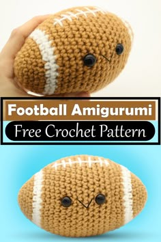 Football Amigurumi Pattern Football Granny Square, Crochet Things For Boys, Dog Toy Crochet Pattern, Crochet Projects For Boys, Sports Crochet, Crochet Gift Ideas For Boys, Crochet Dog Toys Free Pattern, Crochet Toys For Boys, Free Football Crochet Patterns