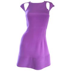 Brand new JAY GODFREY lilac purple silk and lycra cut-out cold shoulder mini dress! Fitted bodice, with a slightly flared skirt that has a 90s feel. 92.5% silk, with 7.5 % lycra. Hugs the body nicely, and stretches to fit. Hidden zipper up the back with hook-and-eye closure. Great alone or belted. Can easily be dressed up or down. Great with sandals, flats or wedges for day, and heels or boots for evening. In great condition. Made in USA. Approximately Size Small - Medium (lots of stretch) Measurements: 34-38 inch bust 28-32 inch waist 32-39 inch hips 32 inches from top shoulder to hem Purple 70s Dress, Greek Style Dress, Couples Custom, Purple Mini Dress, Mod Dress 60s, Flapper Style Dresses, Color Block Shift Dress, Silk Chiffon Dress, Cold Outfits