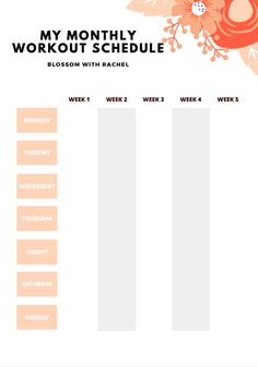 a printable workout schedule with flowers on it