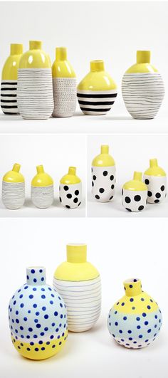 several different vases with polka dots on them