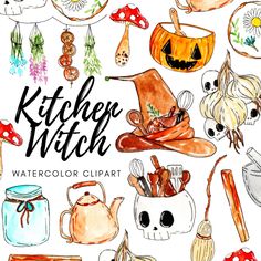 the kitchen witch watercolor clipart collection is available for personal use on all kinds of items