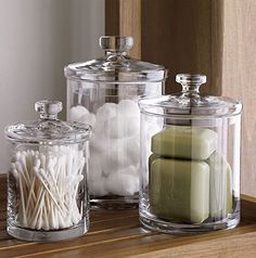 2 PACK Acrylic Qtip Holder Dispenser for Cotton Swabs, Balls, Pads, Floss Picks- Small Clear Plastic Canister Apothecary Jar Set, Bathroom Essentials Accessories Decor, Vanity Makeup Storage Organizer #small #bathroom #storage Apothecary Jars Bathroom, Diy Bathroom Ideas, Makeup Storage Ideas, Bathroom Canisters, Bathroom Storage Hacks, Bathroom Organization Ideas, Small Bathroom Organization, Small Glass Jars