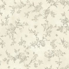 a white wallpaper with grey flowers and leaves on the back ground, it is very soft