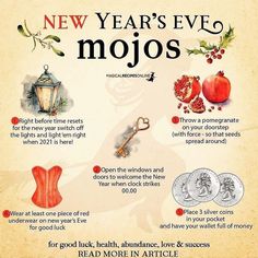 the new year's eve mojos info sheet is shown in this image