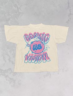 Get a Cosmic Vision in this vintage style oversized tshirt. - Features a crystal ball with the phrase "its all good" in the middle and the phrase "Cosmic Vision" across the top and bottom. - Screen print transfer that is individually heat pressed onto each tshirt - Tshirt is a super soft vintage wash that gets softer after each wash - Oversized fit - Sizing translation: XS/S = L , S/M = XL , L/XL = 2XL , 2XL/3XL = 3XL - 100% Cotton *color may vary slightly due to screens and filters* 2 Color T Shirt Design, 3 Color Design Tshirt, Oversized Tshirt Graphic, Brand Tshirt Design Ideas, Cool Tshirt Print Ideas, Festival Tshirt Design Ideas, Edgy Tshirt Designs, Graphic Design T Shirt Ideas, Tshirt Print Ideas Graphic Tees