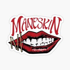 a sticker with the words manoskin on it and an image of a woman's mouth