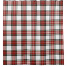 a red and white plaid shower curtain