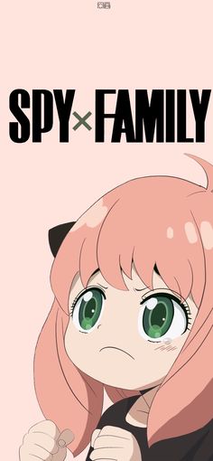 an anime character with pink hair and green eyes is featured in the poster for spy family