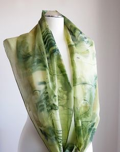 Hand painted silk scarf in shades of green hand painted | Etsy Artistic Hand Painted Green Silk Scarf, Artistic Hand Dyed Green Silk Scarf, Hand Painted Green Silk Scarf, Artistic Hand-dyed Green Scarves, Artistic Green Silk Scarf As A Gift, Artistic Green Silk Scarf, Silk Necklace, Hand Painted Scarves, Habotai Silk