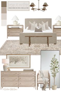 Neutral bedroom decor mood board with warm and inviting beige tones! Primary bedroom decor ideas Warm Neutral Bedroom, Neutral Tone Bedroom, Neutral Color Bedroom, Mood Board Bedroom, Inviting Bedroom