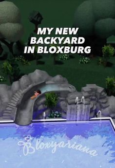 an animated image of a man jumping into a swimming pool with the caption my new backyard in bloxburg