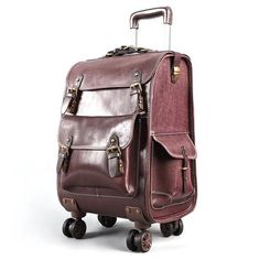 Woosir Rolling Vintage Leather Luggage Suitcase 22 Inch - Woosir Travel Bag Men, Rolling Duffle Bag, Cross Body Sling Bag, Vintage Leather Backpack, Leather Messenger Bag Men, Leather Suitcase, Coconut Custard, Custard Cake, Leather Laptop Backpack