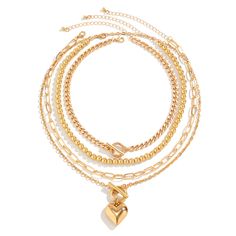 Sku CY-!124618 Material Alloys Feature Electroplated Occasion Vintage, Punk Type Necklaces Accessories Color Golden, White Layered Gold Necklaces, Chunky Gold Necklaces, Paperclip Chain Necklace, Heart Choker Necklace, Punk Accessories, Heart Choker, Multi Layer Necklace, Bat Sleeve, Vintage Punk