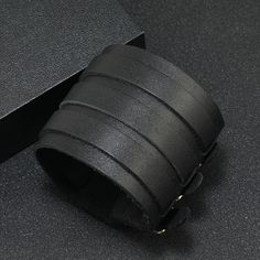 Material: Leather Color: Black Style: Retro Black Punk Leather Bracelet, Black Punk Wristband For Concert, Black Leather Casual Wristband, Casual Black Leather Wristband, Black Punk Bracelets, Trendy Leather Party Bracelets, Punk Black Bracelet, Punk Black Bracelets, Trendy Leather Bracelets For Party