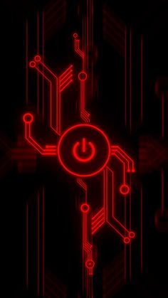 an abstract red and black background with the symbol of a power button in the center