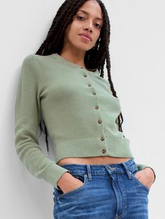 Ribbed Crewneck Cardigan | Gap Factory Ribbed Knit, Gap, Sweaters For Women, Long Sleeves, Crew Neck, Knitting, Long Sleeve, Clothes