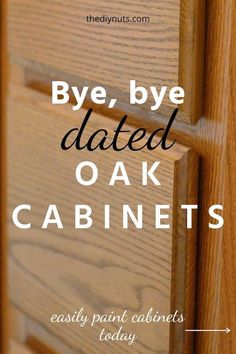 an oak cabinet with the words bye, bye dated oak cabinets