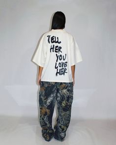 Tell Her You Love Her Tee in Cream – Blasters Club T Shirts Cricut, Clothing Designs Streetwear, Streetwear Graphic Tees Aesthetic, Merch Tshirt Design, Christian Streetwear Fashion, Black And White Shirt Design, Women T Shirt Design Ideas, Graphic Oversized Tshirt, Graphic Tees Design Prints