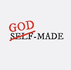 the word god self made written in red and black on a white background with an image of