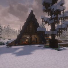 Minecraft Winter Mansion, A Frame Cabin Minecraft, Minecraft Christmas House Interior, A Frame House Minecraft, A Frame Minecraft House, Snowy Cabin Minecraft, Minecraft Modern Cabin, Snow Minecraft Builds, Minecraft Christmas Cabin