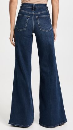 FRAME Le Palazzo Jeans | Shopbop Wide Leg Dark Wash Flare Jeans, Spring Dark Wash Flares With Five Pockets, Dark Wash Cotton Flares For Fall, Dark Wash Flares With Five Pockets For Fall, Fall Denim Wide Leg Pants With Five Pockets, Fall Dark Wash Cotton Flares, Dark Wash Full Length Cotton Flares, Fall Medium Wash Mid-rise Wide Leg Pants, Dark Wash Denim Wide Leg Flares