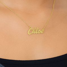 Scripted name necklace made in: Sterling Silver and 14K Gold over Sterling Silver. You can personalize this name necklace with any name from 3 to 10 letter. The name pendant measures approximately 1" - 1 1/2" depending on the number of letters. Included is a 16" - 18" chain. Please allow 2-3 weeks for delivery. Customizable Gold Nameplate Initial Necklace, Gold Nameplate Initial Necklace, Gold Initials Nameplate Necklace, Gold Nameplate Necklace With Name Detail, Gold Nameplate Necklace With Name, Gold Nameplate Necklace With Initials, Yellow Gold Nameplate Initial Necklace, Custom Name Letter Necklace In Yellow Gold, Custom Name Yellow Gold Letter Necklace