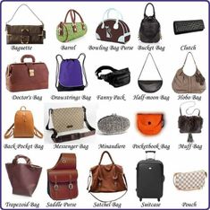 Vocabulary Clothes, Types Of Bags, Fashion Terminology, Types Of Handbags, Types Of Purses, Esl Vocabulary, Mode Tips, Bag Names, Fashion Dictionary