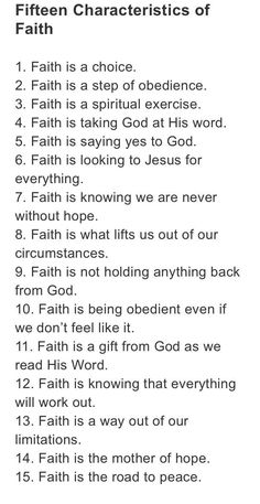 the ten characteristics of faith on a white background