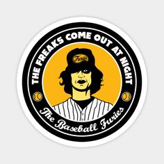 the freaks come out at night sticker is shown in black and yellow with an image of a baseball player